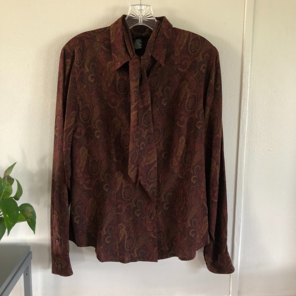 Lauren Ralph Lauren Wool Blend Paisley Blouse L